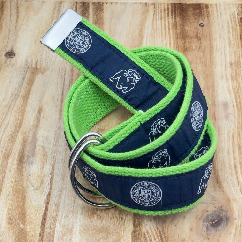 Bulldog Mascot Belt Green Navy D-Ring Canvas Ribbon XXS Preppy Gameday Casual